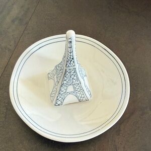 Anthropologie White and Blue Eiffel Tower Ceramic Dish
